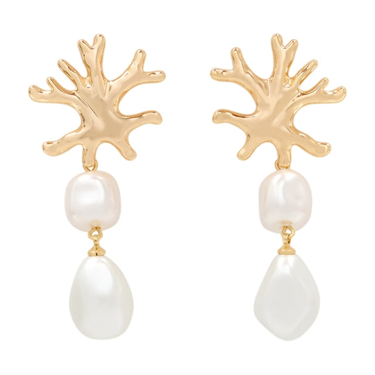 Coral Pearl Earrings - SELF PORTRAIT - Metal - Gold